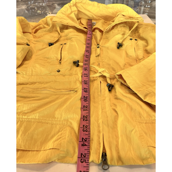 Chico’s Jacket SZ 3 XL Bright Yellow Nautical Windbreaker Zip Pockets Drawcords - Picture 6 of 10